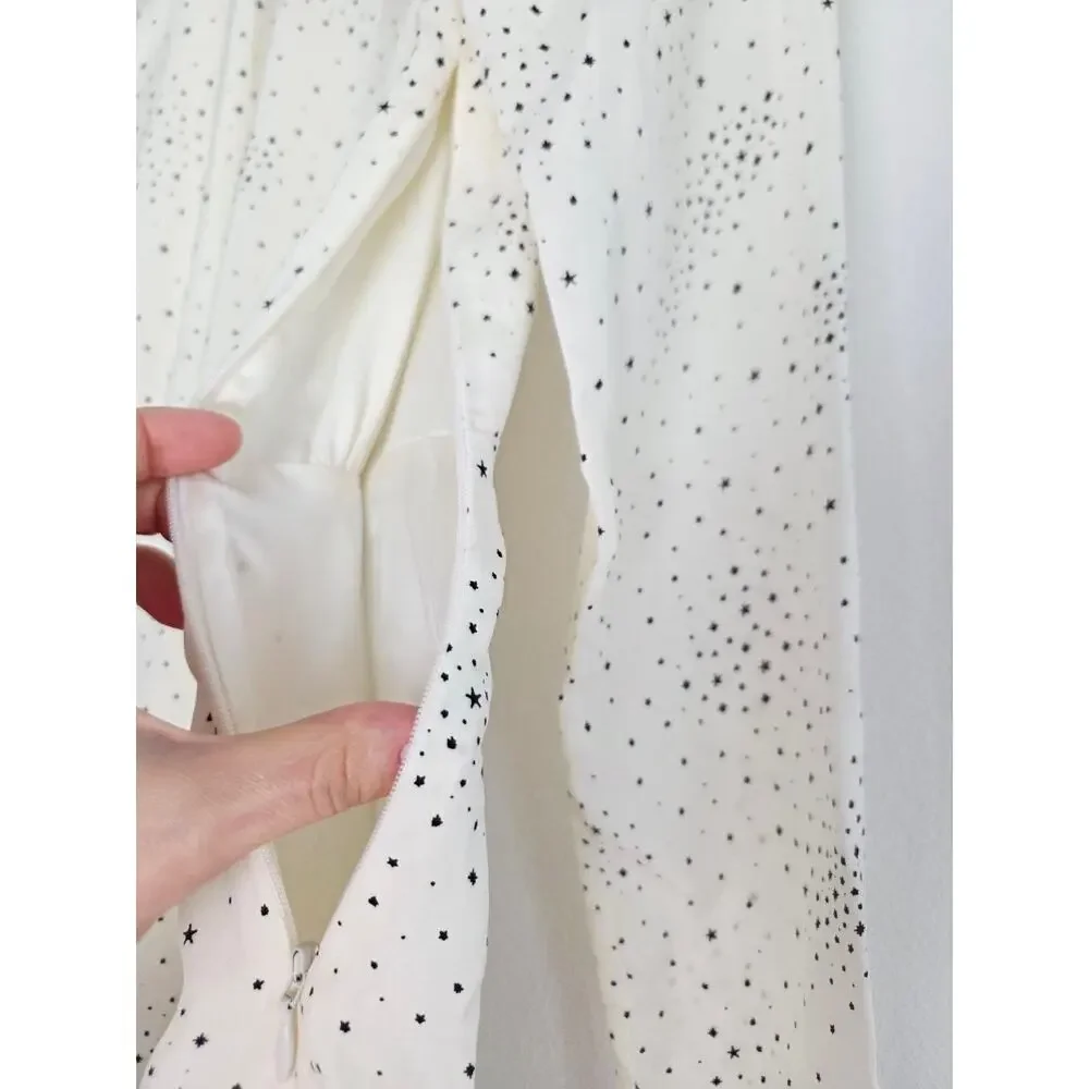 Maje Reto Dress 4 Small FR 36 Ecru Ivory Star Print Asymmetrical Midi NWT - Picture 12 of 16